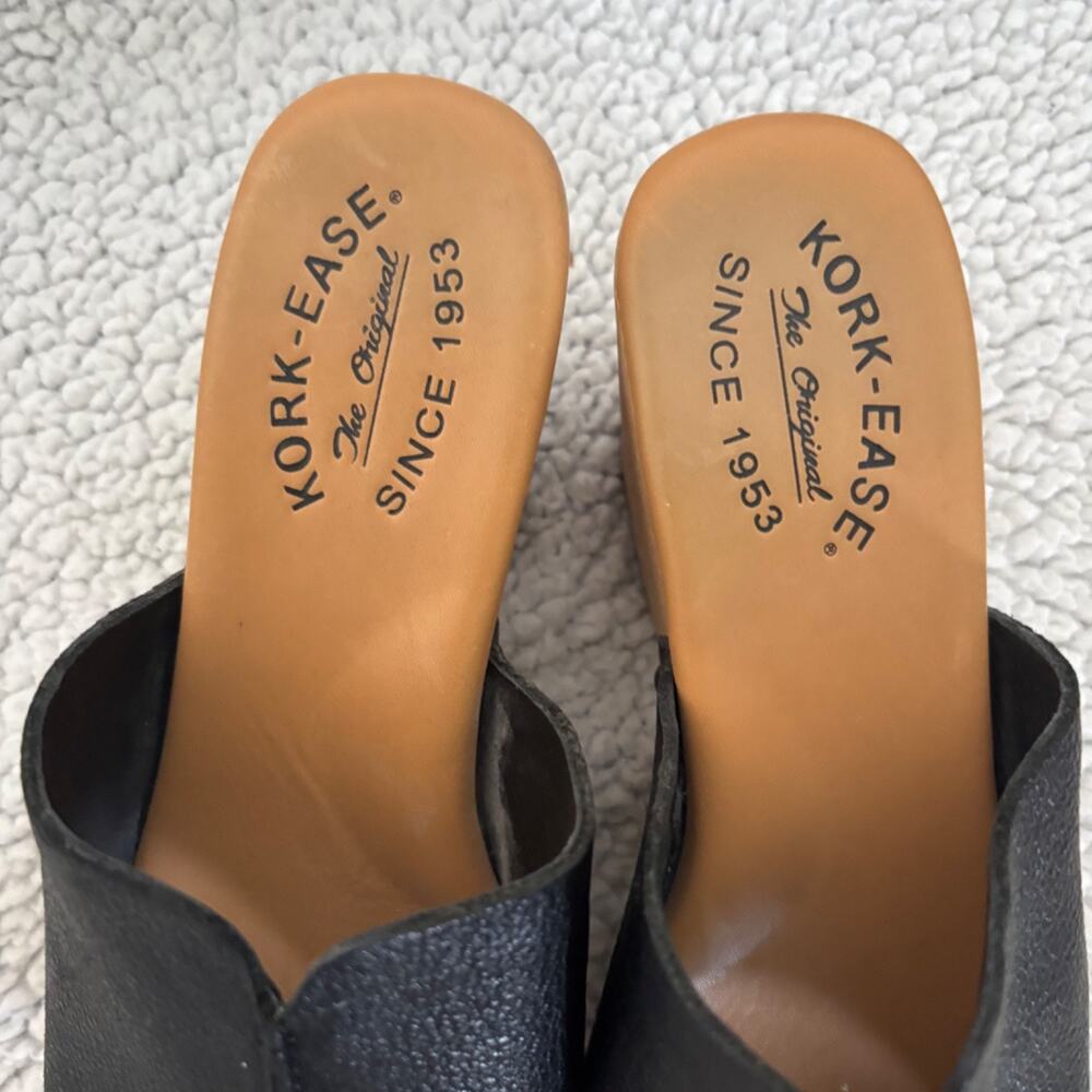 Kork Ease Anthropologie Wooden Black Leather Platform Clogs Size 8 Studded - Picture 6 of 10